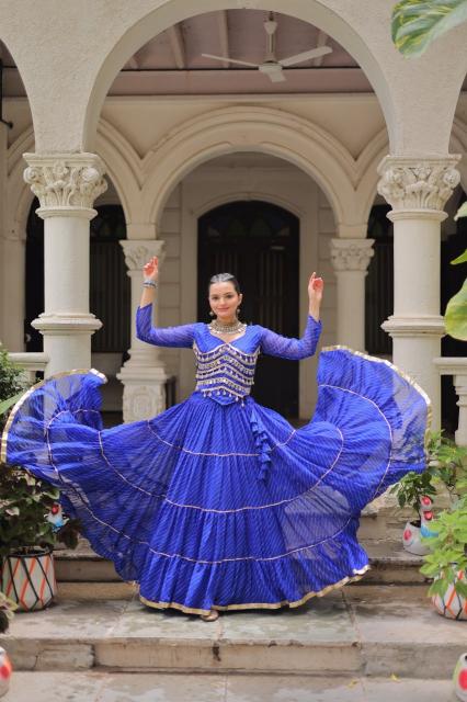 NAVRATRI KA 5047 Leheriya Blue Lehenga choli rental in Pune